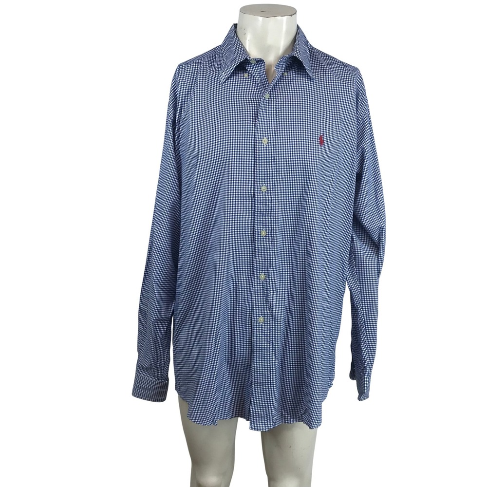 Ralph Lauren Golf‎ Mens XL Navy Blue Gingham Check Long Sleeve Button Down Shirt